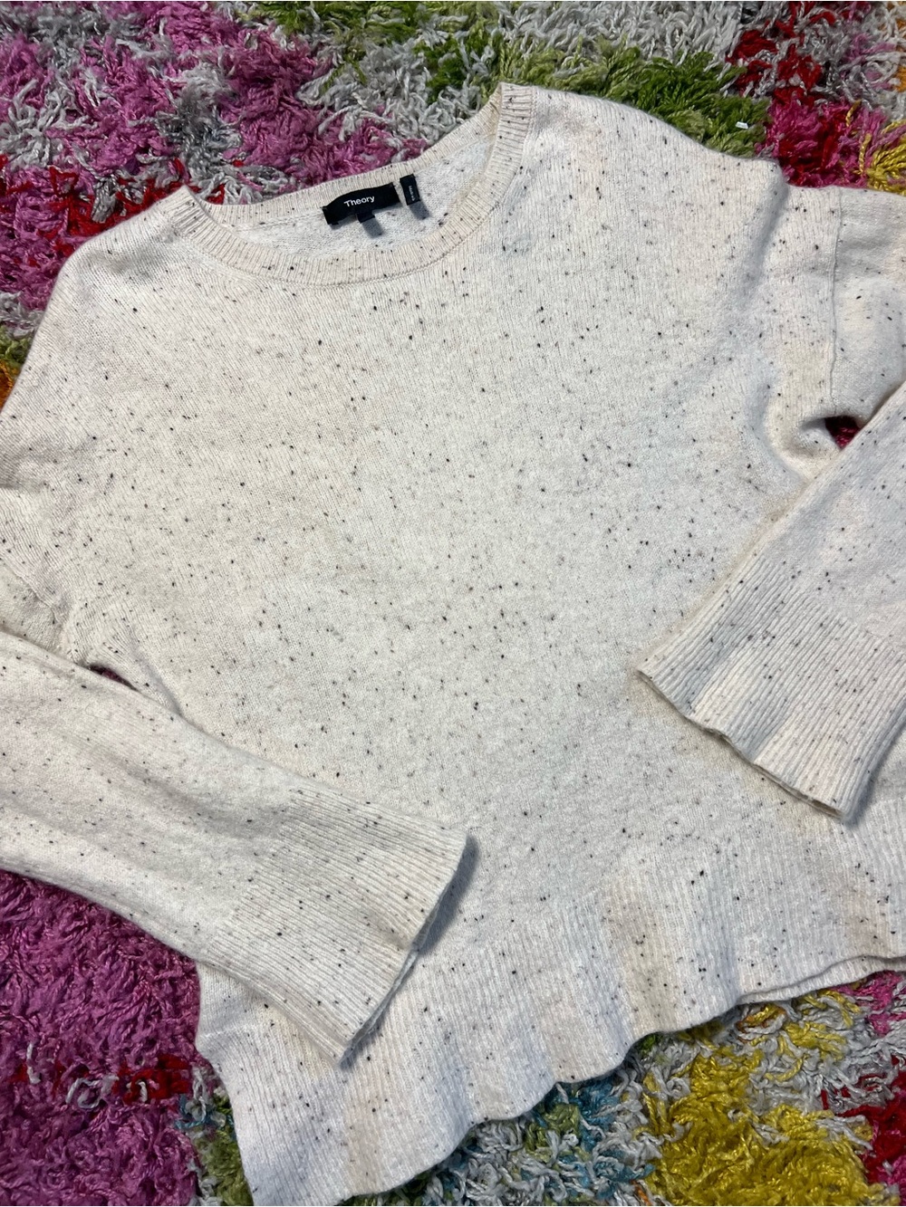 Theory Wool/Cashmere Cream Speckle Knit Crewneck Sweater